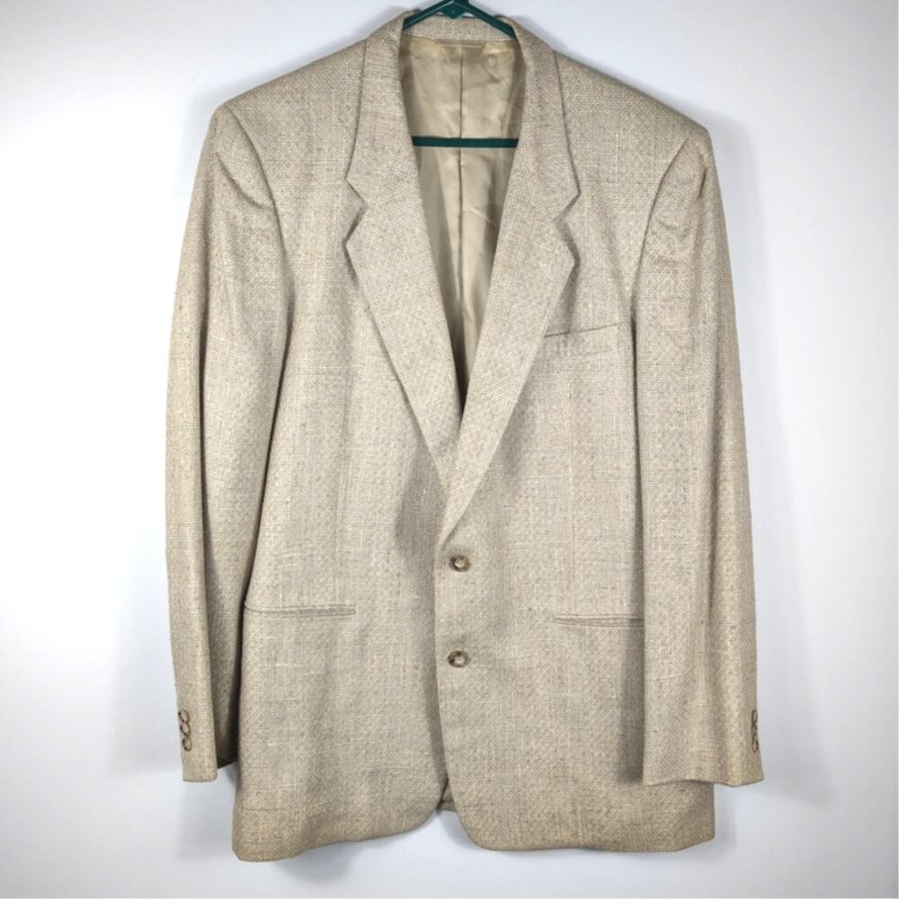 Jones New York 46L Wool Silk Sport Coat Mens Tan Two Button Classic Fit Blazer